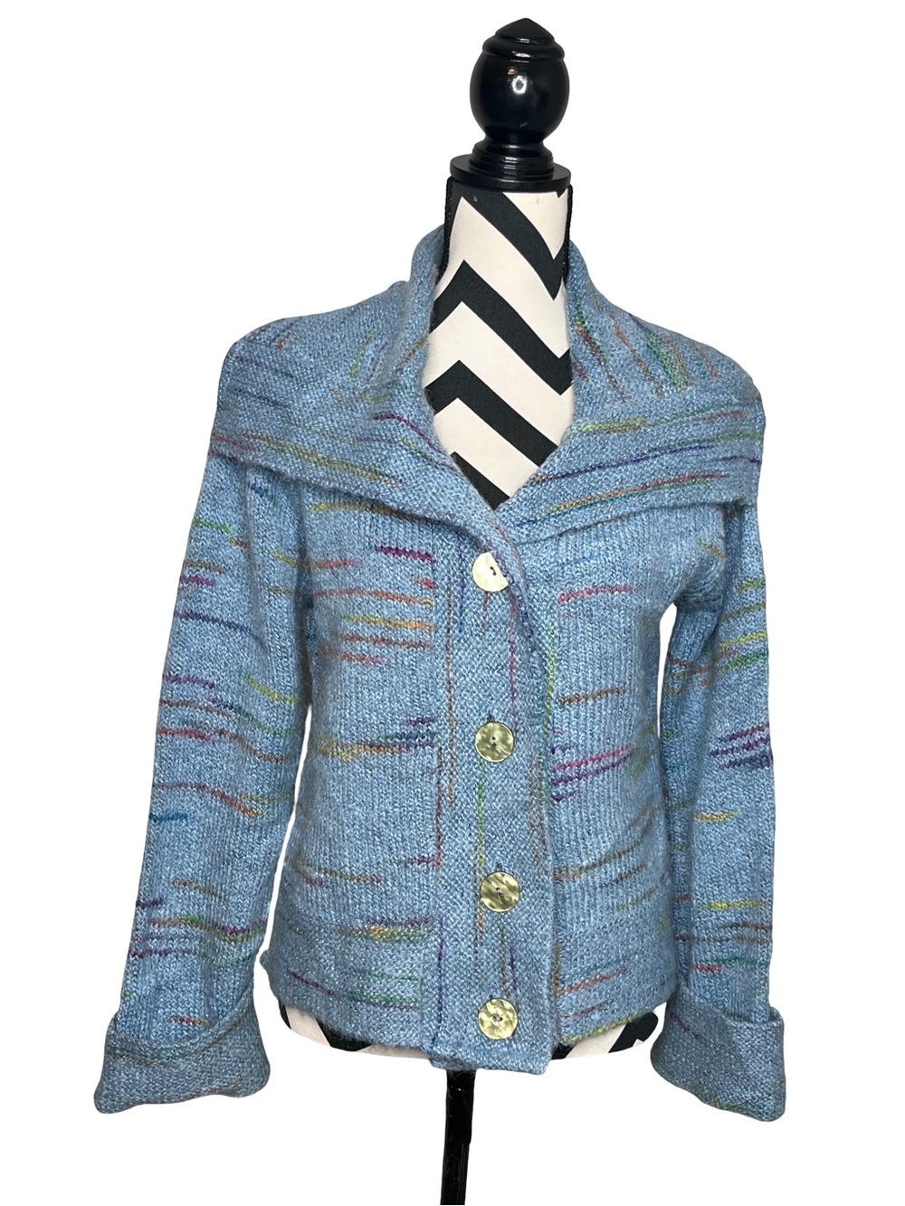 Vintage Whimsigoth Y2K Artsy Teacher Boho Disc Buttons Mohair Cardigan Sz S